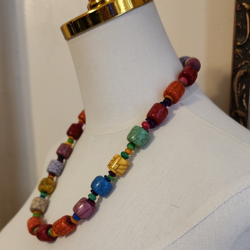 Colorful Multi-Bead Statement Necklace - Multicolor - Picture 2 of 6